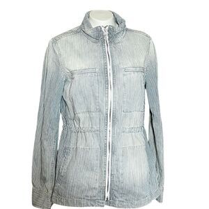 Gap Vertical Striped Faded Utility Style Railroad Zip Front Distressed Denim